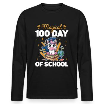 Cute Unicorn Rainbow 100 Days of School - Männer Premium Bio Langarmshirt - Schwarz - Vorne - Nico (187cm)