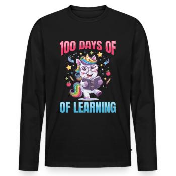 Cute Unicorn Rainbow 100 Days of School - Männer Premium Bio Langarmshirt - Schwarz - Vorne - Nico (187cm)