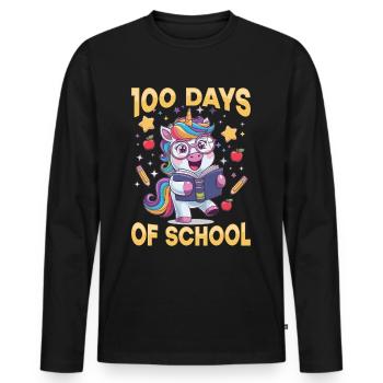 Cute Unicorn Rainbow 100 Days of School - Männer Premium Bio Langarmshirt - Schwarz - Vorne - Nico (187cm)