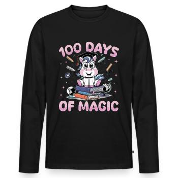 Cute Unicorn Rainbow 100 Days of School - Männer Premium Bio Langarmshirt - Schwarz - Vorne - Nico (187cm)