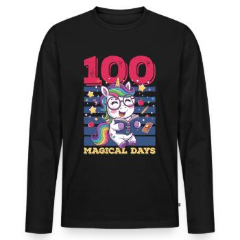 Cute Unicorn Rainbow 100 Days of School - Männer Premium Bio Langarmshirt - Schwarz - Vorne - Nico (187cm)