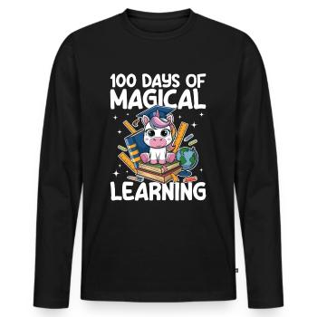 Cute Unicorn Rainbow 100 Days of School - Männer Premium Bio Langarmshirt - Schwarz - Vorne - Nico (187cm)