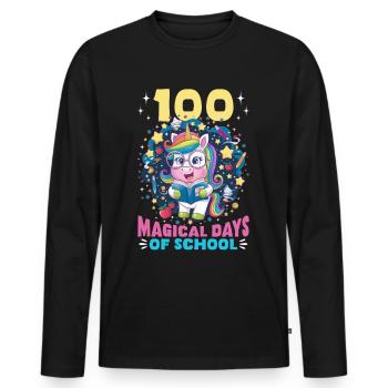 Cute Unicorn Rainbow 100 Days of School - Männer Premium Bio Langarmshirt - Schwarz - Vorne - Nico (187cm)