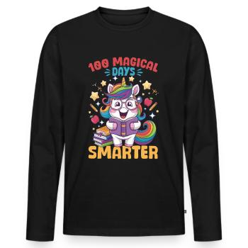 Cute Unicorn Rainbow 100 Days of School - Männer Premium Bio Langarmshirt - Schwarz - Vorne - Nico (187cm)