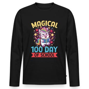 Cute Unicorn Rainbow 100 Days of School - Männer Premium Bio Langarmshirt - Schwarz - Vorne - Nico (187cm)