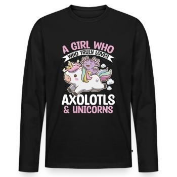 Cute Axolotl Unicorn A Girl Who Truly Loves - Männer Premium Bio Langarmshirt - Schwarz - Vorne - Nico (187cm)