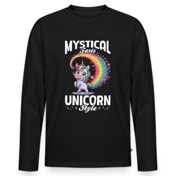 Cute Farting Unicorn Rainbows - Men's Premium Organic Long Sleeve Shirt - black - Front - Nico (187cm)