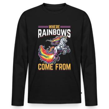 Mignons arcs-en-ciel de licorne qui pètent - T-shirt manches longues Premium bio Homme - noir - Devant - Nico (187cm)
