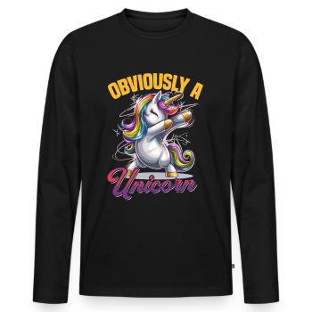 Cute Dabbing Unicorn Rainbows - Men's Premium Organic Long Sleeve Shirt - black - Front - Nico (187cm)