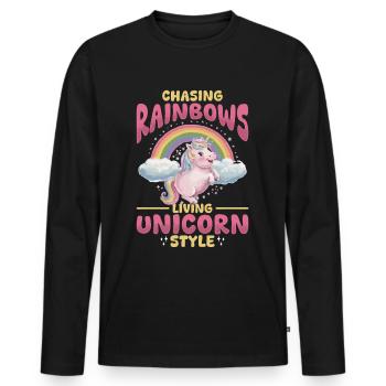 Cute Unicorn Rainbows - Männer Premium Bio Langarmshirt - Schwarz - Vorne - Nico (187cm)