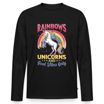 Cute Unicorn Rainbows - Männer Premium Bio Langarmshirt - Schwarz - Vorne - Nico (187cm)