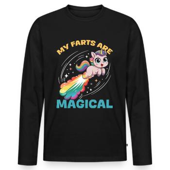 Cute Farting Unicorn Rainbows - Männer Premium Bio Langarmshirt - Schwarz - Vorne - Nico (187cm)