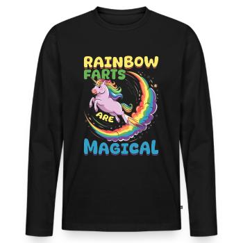 Cute Farting Unicorn Rainbows - Men's Premium Organic Long Sleeve Shirt - black - Front - Nico (187cm)