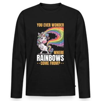 Mignons arcs-en-ciel de licorne qui pètent - T-shirt manches longues Premium bio Homme - noir - Devant - Nico (187cm)