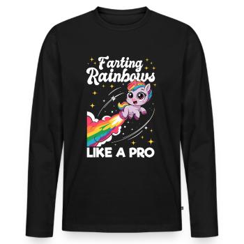 Cute Farting Unicorn Rainbows - Men's Premium Organic Long Sleeve Shirt - black - Front - Nico (187cm)