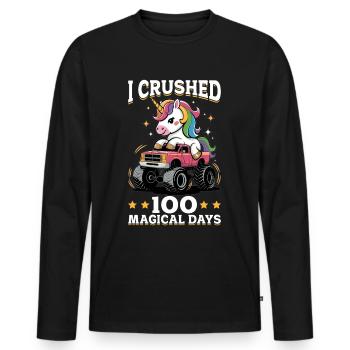 Monster Truck Unicorn 100 Days of School - Männer Premium Bio Langarmshirt - Schwarz - Vorne - Nico (187cm)