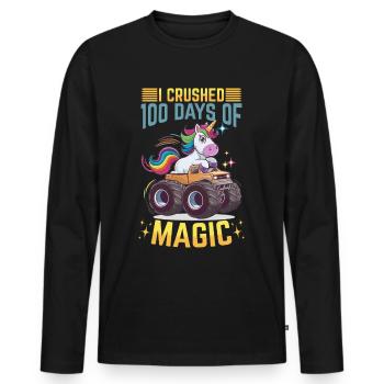 Monster Truck Unicorn 100 Days of School - Männer Premium Bio Langarmshirt - Schwarz - Vorne - Nico (187cm)