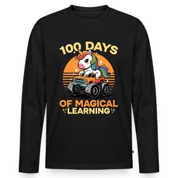 Monster Truck Unicorn 100 Days of School - Männer Premium Bio Langarmshirt - Schwarz - Vorne - Nico (187cm)