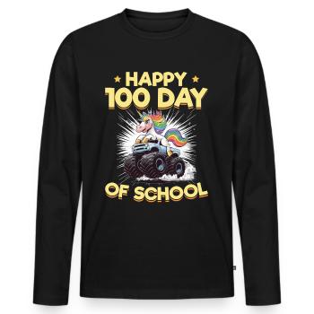 Monster Truck Unicorn 100 Days of School - Männer Premium Bio Langarmshirt - Schwarz - Vorne - Nico (187cm)