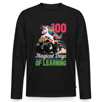 Monster Truck Unicorn 100 Days of School - Männer Premium Bio Langarmshirt - Schwarz - Vorne - Nico (187cm)
