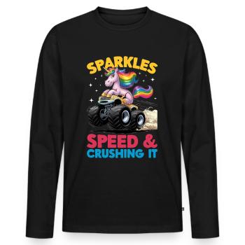 Cute Monster Truck Unicorn Rainbows - Men's Premium Organic Long Sleeve Shirt - black - Front - Nico (187cm)