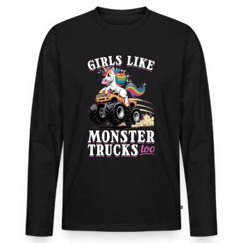 Cute Monster Truck Unicorn Rainbows - Men's Premium Organic Long Sleeve Shirt - black - Front - Nico (187cm)