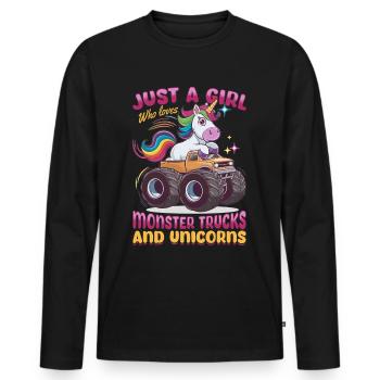 Cute Monster Truck Unicorn Rainbows - Men's Premium Organic Long Sleeve Shirt - black - Front - Nico (187cm)