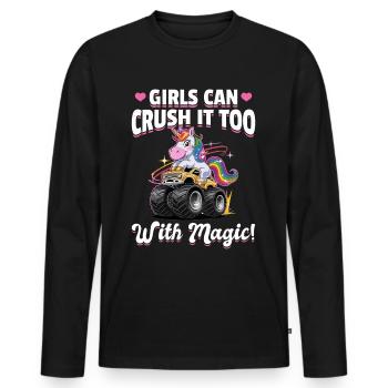Cute Monster Truck Unicorn Rainbows - Men's Premium Organic Long Sleeve Shirt - black - Front - Nico (187cm)