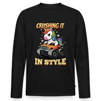 Cute Monster Truck Unicorn Rainbows - Men's Premium Organic Long Sleeve Shirt - black - Front - Nico (187cm)