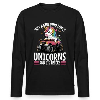 Cute Monster Truck Unicorn Rainbows - Men's Premium Organic Long Sleeve Shirt - black - Front - Nico (187cm)