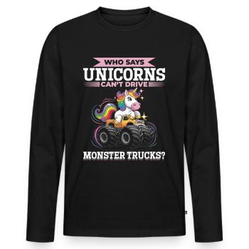Cute Monster Truck Unicorn Rainbows - Men's Premium Organic Long Sleeve Shirt - black - Front - Nico (187cm)