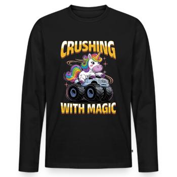 Cute Monster Truck Unicorn Rainbows - Men's Premium Organic Long Sleeve Shirt - black - Front - Nico (187cm)