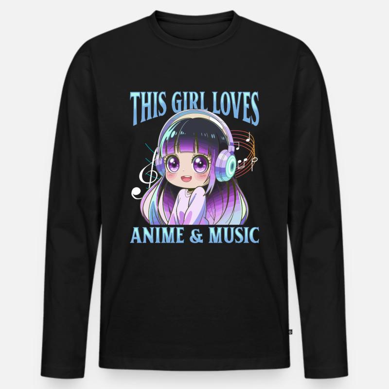 Anime & Music Kawaii - Männer Premium Bio Langarmshirt - Schwarz