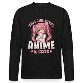 Anime & Chats Kawaii - T-shirt manches longues Premium bio Homme - noir - Devant - Nico (187cm)