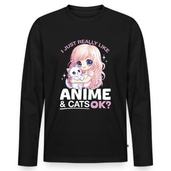 Anime & Chats Kawaii - T-shirt manches longues Premium bio Homme - noir - Devant - Nico (187cm)