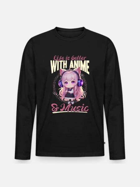 Anime & Music Kawaii - Men's Premium Organic Long Sleeve Shirt - black