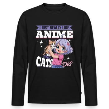 Anime & Chats Kawaii - T-shirt manches longues Premium bio Homme - noir - Devant - Nico (187cm)