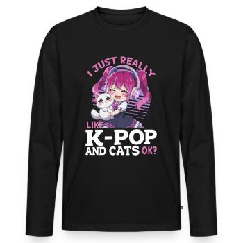 Anime K Pop & Cats Kawaii - Männer Premium Bio Langarmshirt - Schwarz - Vorne - Nico (187cm)