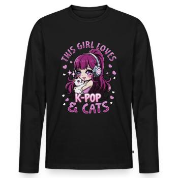 Anime K Pop & Cats Kawaii - Männer Premium Bio Langarmshirt - Schwarz - Vorne - Nico (187cm)