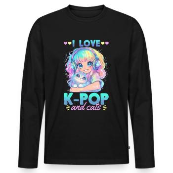 Anime K Pop & Cats Kawaii - Männer Premium Bio Langarmshirt - Schwarz - Vorne - Nico (187cm)