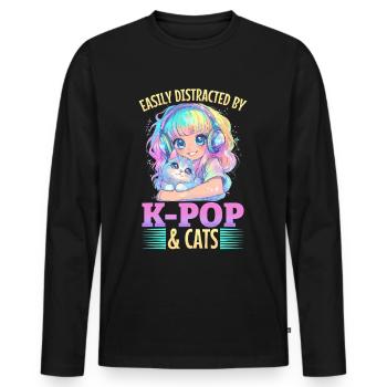 Anime K Pop & Cats Kawaii - Männer Premium Bio Langarmshirt - Schwarz - Vorne - Nico (187cm)