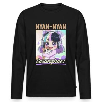 Anime K Pop & Cats Kawaii - Männer Premium Bio Langarmshirt - Schwarz - Vorne - Nico (187cm)