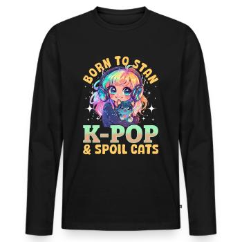 Anime K Pop & Cats Kawaii - Männer Premium Bio Langarmshirt - Schwarz - Vorne - Nico (187cm)