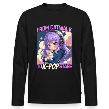 Anime K Pop & Cats Kawaii - Männer Premium Bio Langarmshirt - Schwarz - Vorne - Nico (187cm)