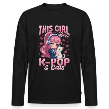 Anime K Pop & Cats Kawaii - Männer Premium Bio Langarmshirt - Schwarz - Vorne - Nico (187cm)