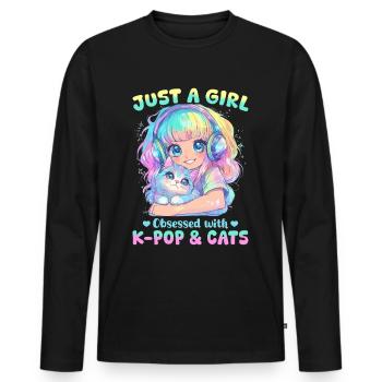 Anime K Pop & Cats Kawaii - Männer Premium Bio Langarmshirt - Schwarz - Vorne - Nico (187cm)