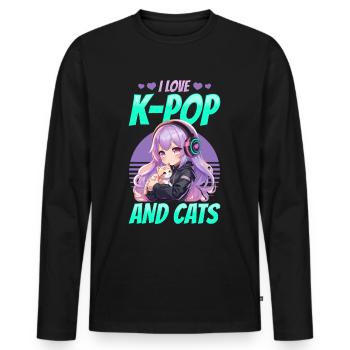 Anime K Pop & Cats Kawaii - Männer Premium Bio Langarmshirt - Schwarz - Vorne - Nico (187cm)