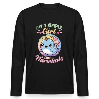 Narwhal Chibi Kawaii - Männer Premium Bio Langarmshirt - Schwarz - Vorne - Nico (187cm)