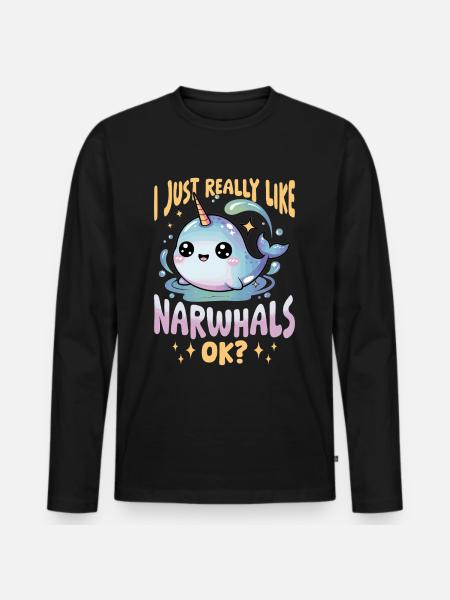 Narwhal Chibi Kawaii - Männer Premium Bio Langarmshirt - Schwarz