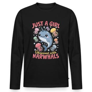 Narval Chibi Kawaii - T-shirt manches longues Premium bio Homme - noir - Devant - Nico (187cm)